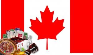 The Canadian flag with popular casino games